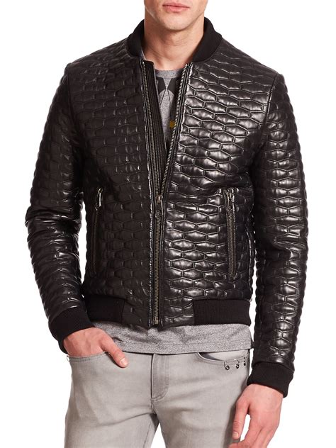 versace collection quilted leather jacket 48|Versace collection leather jacket.